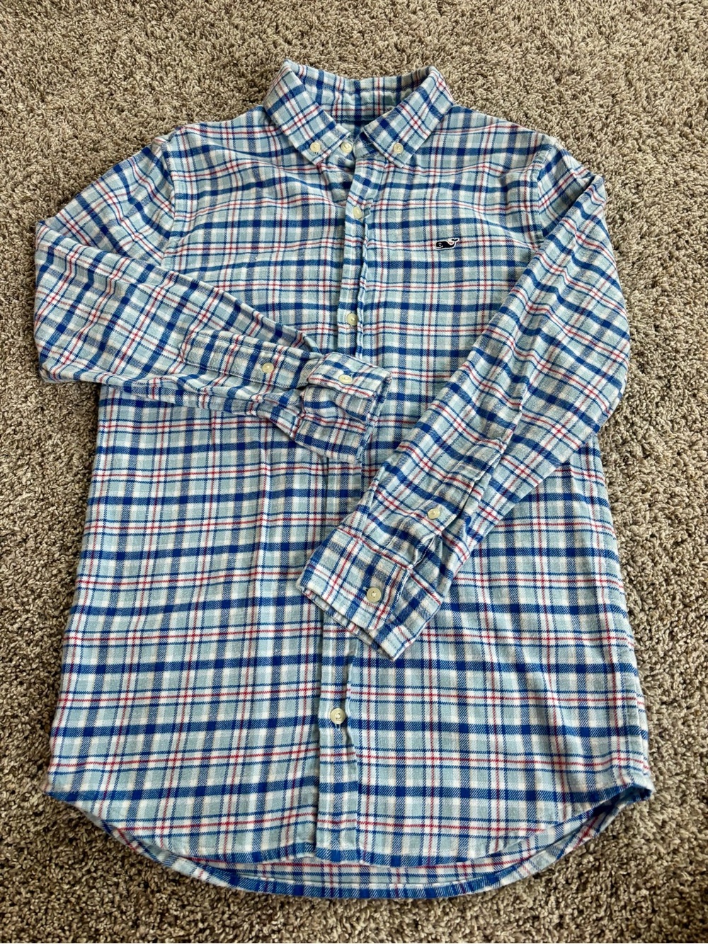 Boys Vineyard Vines Blue and Navy Plaid flannel Button-Down Shirt